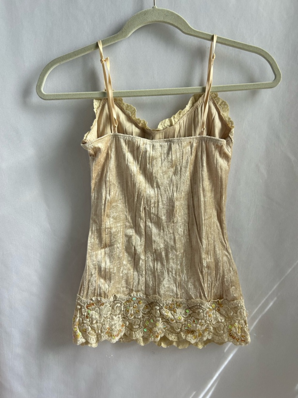 Vintage Rave Y2K Gold Beaded Lace felt sequin Cami Top - Picture 2 of 5